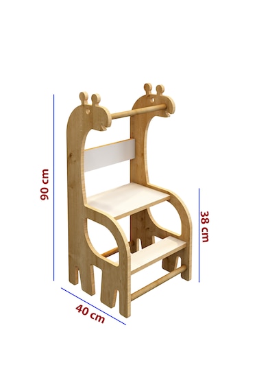 Zürafa Montessori Ahşap Öğrenme Kulesi Safir Meşe - Beyaz