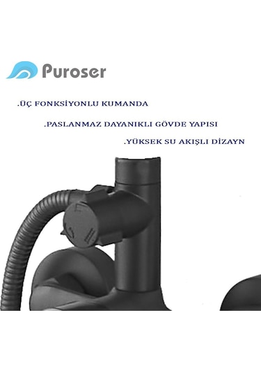 Puroser Robot Duş Tepe Yağmur 3 Fonksiyonlu Batarya Dahil Siyah Duş Seti Siyah