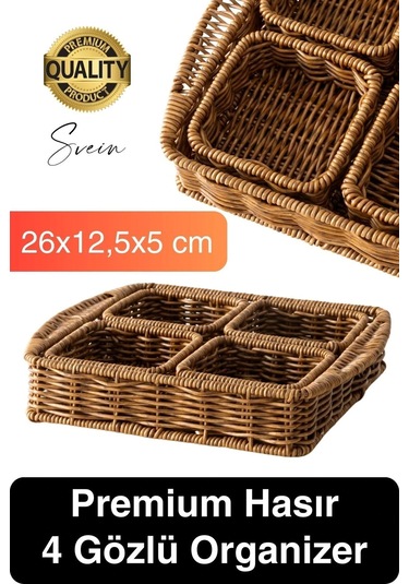 Benzersiz El Yapımı Hasır Dokuma Saklama Sepeti 4 Bölmeli Kozmetik Organizer Masaüstü Düzenleyici Çok Renkli