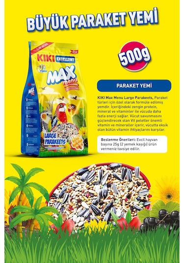 KIKI Excellent Kuş Max Menu Large Parakeets Büyük Pareket Yemi 500 Gr. KB306