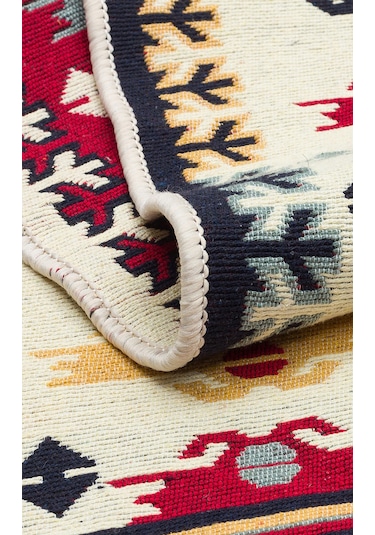 Red Cream Yıkanabilir Çift Taraflı Modern Desenli Dokuma Kilim