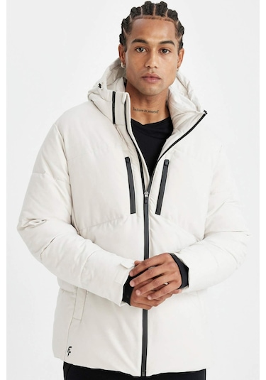 DeFactoFit Şişme Mont Su İtici Slim Fit Dar Kesim Kapüşonlu Fermuarlı Cepli A3519AX24WNBG715
