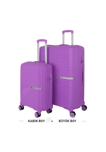 Mçs Bavul Büyük Ve Kabin 2li Set Kırılmaz Silikon Valiz V374 Mor Mor