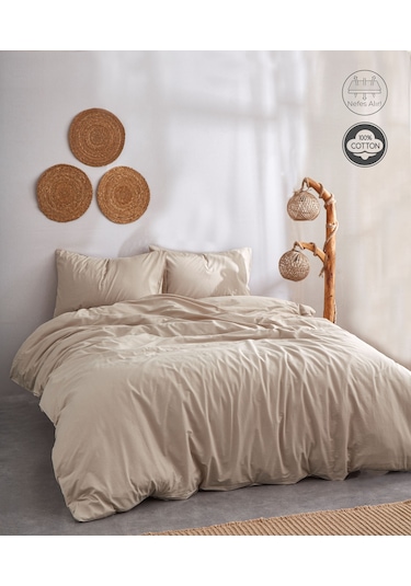 Soft Kahverengi %100 Pamuklu Çift Kişilik Nevresim Takımı