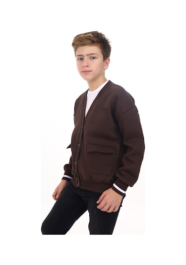 Toontoy Erkek Çocuk Baskılı Hırka Kahverengi