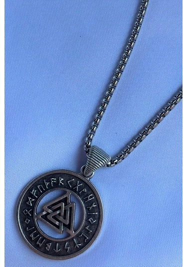 Viking Run El İşçiliği Paslanmaz Çelik Zincir Erkek Kolye Gümüş