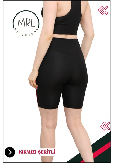 Kadın Siyah Yüksek Bel Toparlayıcı Biker Şort Kısa Spor Tayt Likralı Dalgıç Biker Tights 1043 Siyah Kırmızı