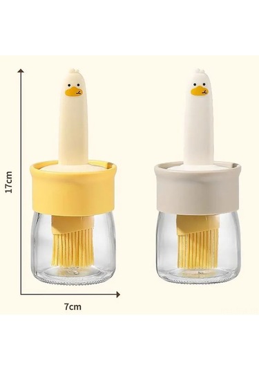 Tenfowee Küçük Ördek Desenli Silikon Fırça Ve Kapaklı Cam Kavanozlu Yemek Yağı Dağıtıcı - Gıda Seviyesi, Isıya Dayanıklı, Mutfak, Barbekü, Pastane İçin 175 Ml Çok Renkli