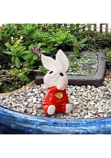 Lijinxu Karikatür Tavşan Heykeli Hayvan Modeli Masa Süs Ofis Ev