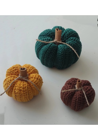 İpek Yıldızı El Emeği Örgü Dekoratif Süs Kabak Yeşil Sarı Kahve