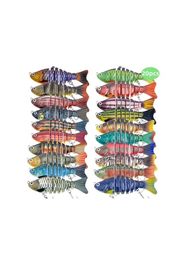 Fochsia Sa20pcs 20 Adet Dalış Yem Seti 7 Eklemli Titreşimli Yapay Balık Yemi Trout Ve Bass Tatlı Ve Tuzlu Su Olta Av Malzemeleri