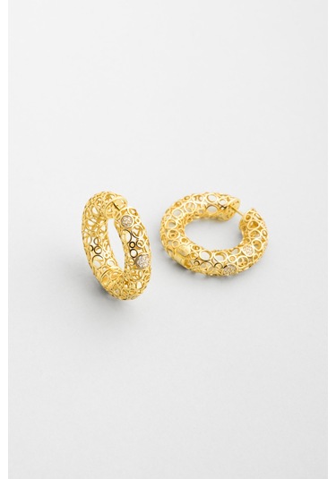 Antik Roma 18 Ayar Sarı Altın Kaplama Gümüş Halka Küpe Sarı