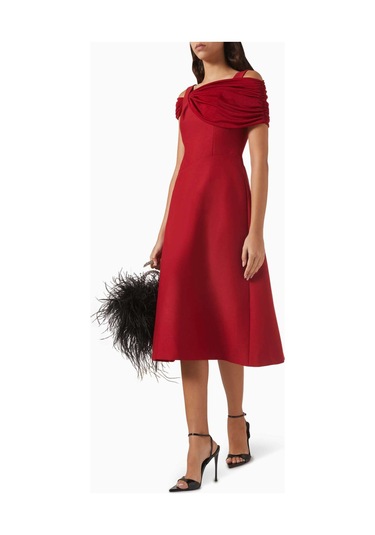 Eegen Studio Off - Shoulder Midi Elbise Zarif Ve Şık Görünüm, A - Line Silahet Kırmızı