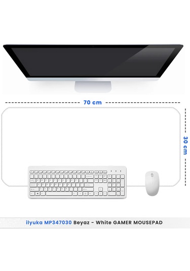 70x30cm Logosuz Beyaz İlyukamp347030 Büyük Boy Xl Gaming Mousepad