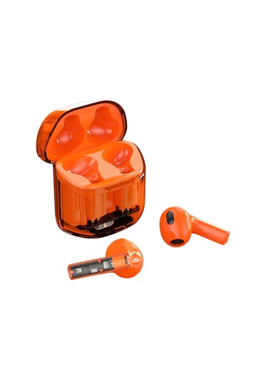 Leezsing S11 Bluetooth 5.3 Kulaklık - Şeffaf Gövde, Hi-fi Ses, Suya Dayanıklı, Uzun Pil Ömrü, Akıllı Gürültü Engelleme, Parmak İzi Kontrolü - Turuncu