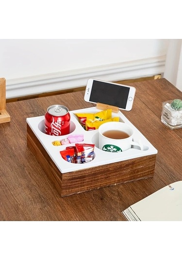 Trendooze Gaojunshop01 Beyaz Dökülme Önleyici Tv Tepsisi, Telefon Ve Bardak Askılı Beyaz