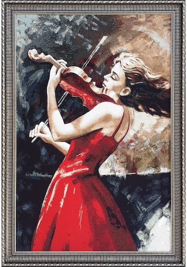 Figüratif Seri-06 Dokuma Goblen Kumaş-Keman Çalan Kız