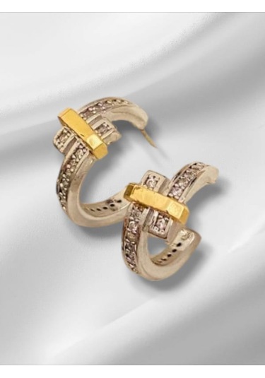 Özel Seri Zirkon Taş Kıvrımlı Gold Detay C Model Küpe Gold