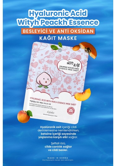 Hyalüronik Asit Ve Şeftali Ile Nemlendirici Kağıt Maske Mask
