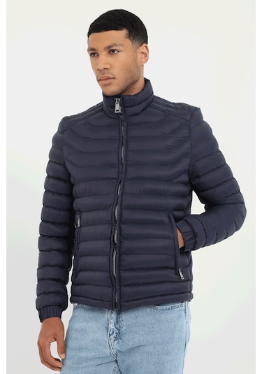 Lacivert Kapitone Slim Fit Erkek Mont-25286 Lacivert