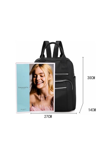 Lixiaqu01 Kadın Sırt Çantası Seyahat Rahat Su Geçirmez Oxford Siyah