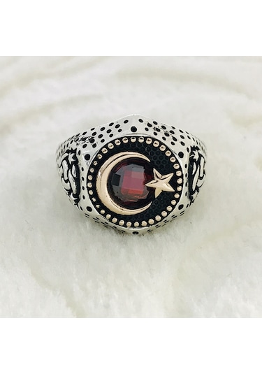 Ay Yıldız Türk Bayraklı 925 Ayar Gümüş Erkek Yüzük