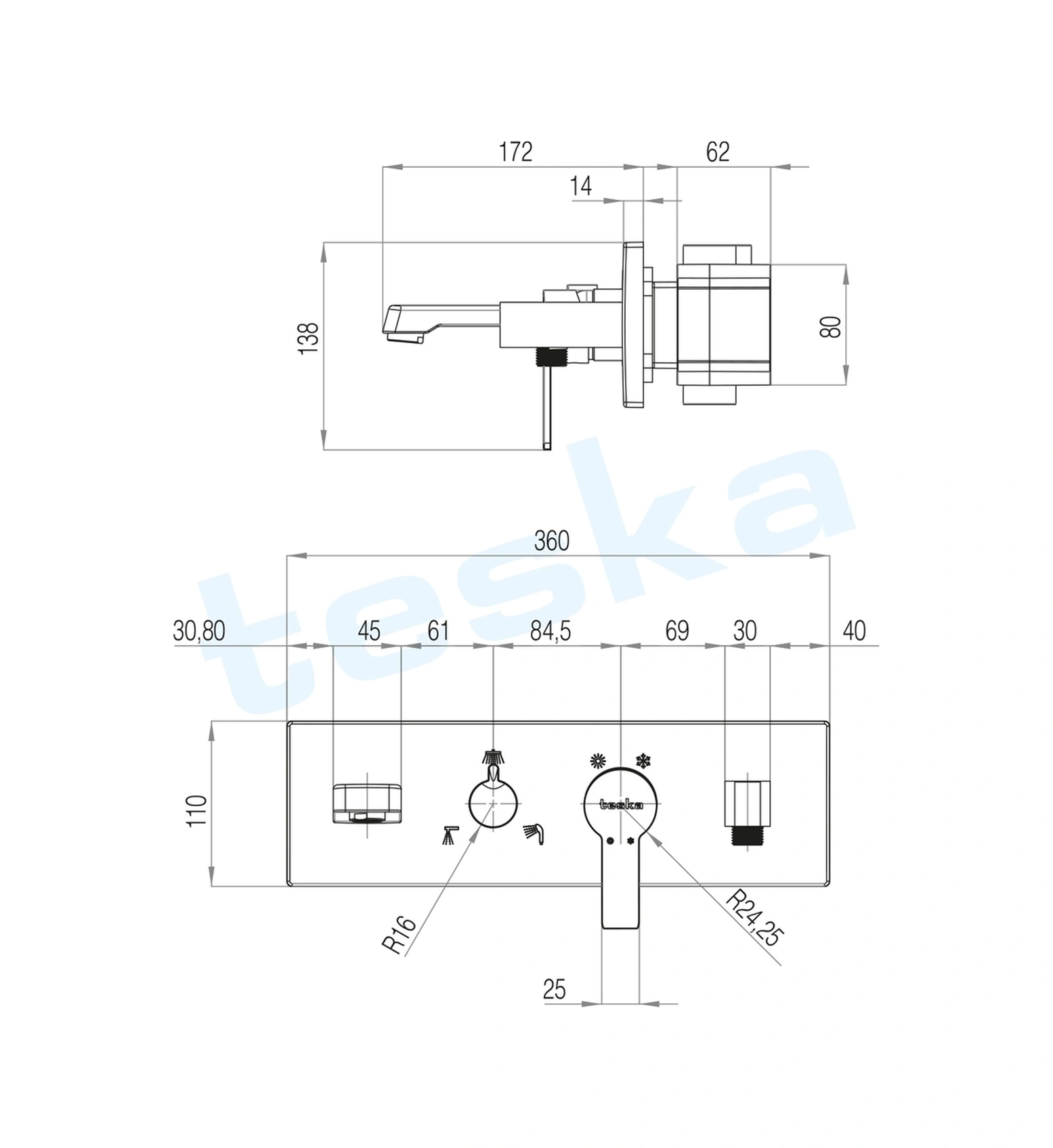 Teska Life Beyaz Camlı Üç Yönlü Yatay Ankastre Banyo Bataryası As 3100w Krom