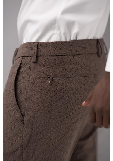 Ecer Regular Fit Yan Cepli Kışlık Gofre Kumaş Pantolon Kahverengi