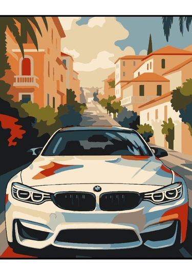 Denic Sayılarla Boyama Seti 40x50 Cm (Çıtalı) Fırça Boya Dahil Numaralı Tuval Beyaz Araba