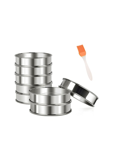 Kangvka 8 Adet 10 Cm Gümüş Renk Paslanmaz Çelik Pasta Kalıbı, Çift Kenarlı Tart Formu, Hamur Şekillendirici, Fırın Ve Lavabo Uygun, Pişirme Aletleri Seti Gümüş