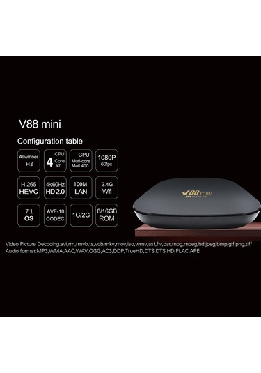 Reedark V88mini Akıllı Tv Kutusu - Android 7.1, 1gb+8gb Hafıza, Wifi Hotspot Desteği, 4k Medya Çalar, Avrupa Standartı
