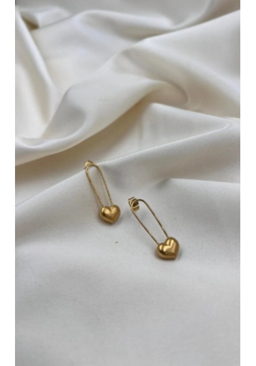 Bb Çelik Kalp Detay Küpe Altın