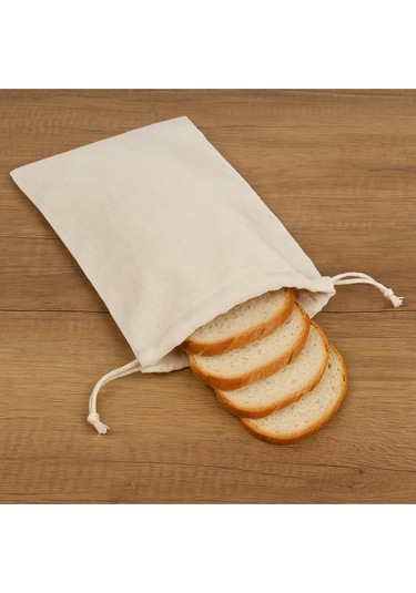 Ham Bez Ekmek Saklama Torbası 30x35 Cm Nefes Alabilir Ham Kumaş, Ağzı Büzgülü Bej