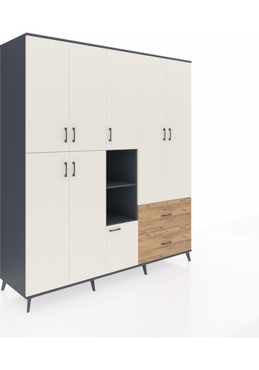 Kronos Dolap 12 Raflı 2 Çekmeceli Tek Askılı 220x59x243 Antrasit-aytaşı/çam Aytası/atlas Çam