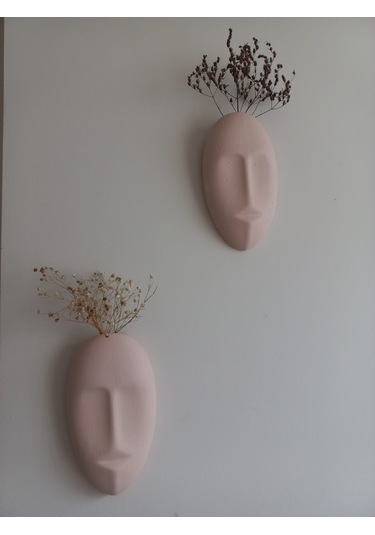 Dekoratif 2'li Yüz Duvar Vazosu, Duvar Süsü ,heykel Aksesuar Bej