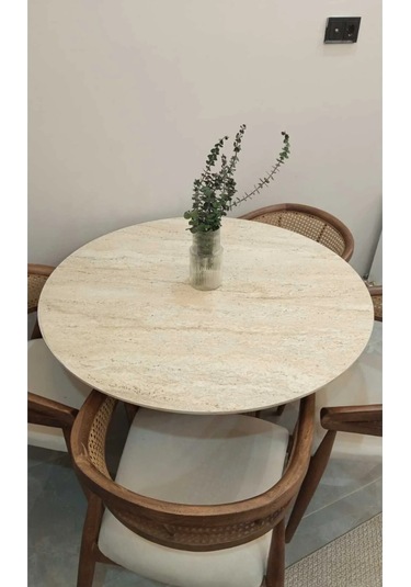 Lotus İskandinav Tarzı 4 Sandalyeli Yuvarlak Masa Takımı Krem