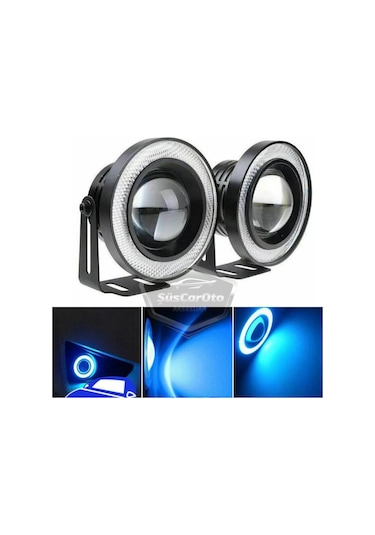 Peugeot Boxer Uyumlu Üniversal Mercekli Angel Sis Farı Metal Su Geçirmez 76 Mm Buz Mavi Halkalı Gündüz Farı Angel Eyes 2 Adet 00 Şüscaroto Aksesuar