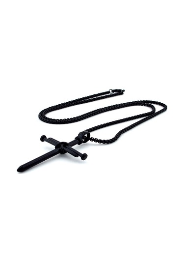 Çivi Haç Çarmih Istavros Katolik Erkek Siyah Metal Kolye Q0466 Beyaz