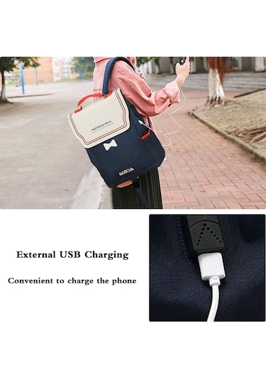 Kadın Sırt Çantası, Günlük Sırt Çantası, Usb Şarj Bağlantılı Kız Siyah