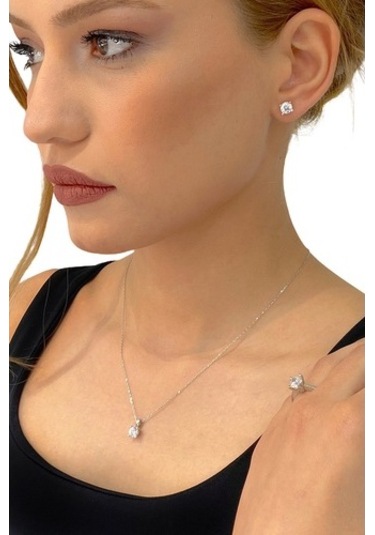 Sertifikalı Swarovski Tektaş 925 Gümüş Set Takım