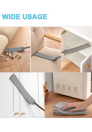 Geeksen Uzatılabilir Gömlek Altı Temizleme Aleti - Ultra İnce Lif Fırça, Ev İçi Toz Temizliği, 1.4m Boyunda, Toz Fırçası + Kumaş Örtü + Gömlek Kolu Seti Gri