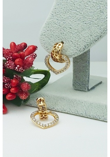 Rose Altın Kaplama Vip Seri Xuping Zirkon Taşlı Kalp Küpe 2 CM Rose Gold
