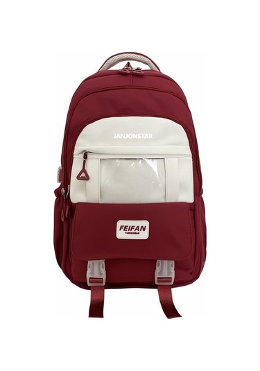 Sevimli Karikatür Desenli Yumuşak Kız Okul Çantası, Kadın Ve Genç Kızlar İçin Şık Sırt Çantası, Laptop Ve Tablet Taşımaya Uygun Öğrenci Çantası Kirmizi