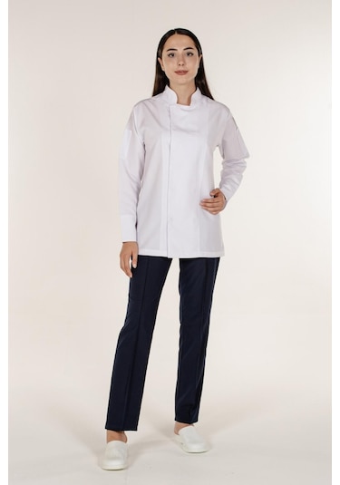 Beyaz Aşçı Ve Mutfak Şef Ceketi Gizli Çıtçıtlı-beyaz