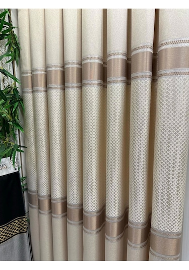 Nivemeshome Mozaik Ft614163 V-101 Krem 1/3 Sık Pileli Fon Perde Apm Krem