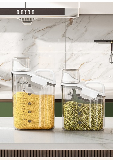 Ezere Nem Geçirmez Pratik Ölçü Kaplı Baharat Ve Tahıl Kavanozu 1600ml Beyaz