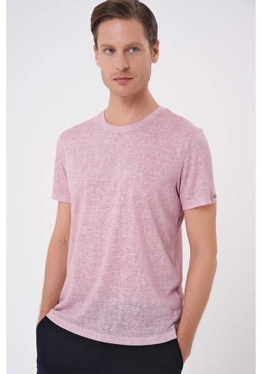 Comfort Fit Bisiklet Yaka Viskon Karışımlı Casual Açık Pembe Tişört Ts 902 Pembe