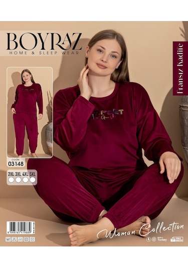 Boyraz Kadın Kışlık Fransız Kadife Büyük Beden Bisiklet Yaka Uzun Kol Pijama Takımı 03148 - 1 Adet Bordo Boyraz Kadın Kışlık Fransız Kadife Büyük Beden Bisiklet Yaka Uzun Kol Pijama Takımı 03148 - 1 Adet Bordo