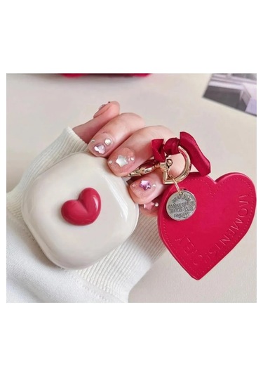 Samsung Galaxy Buds Live - Buds Fe Uyumlu Figürlü Kalp Kılıf Kırmızı