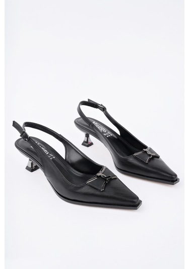 Muggo Forest Arkası Açık Toka Detaylı Günlük Klasik Topuklu Kadın Stiletto Ayakkabı Siyah